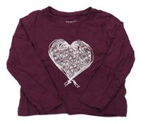 Vínové triko se srdcem Primark