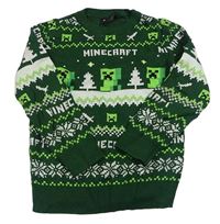 Zeleno-bílý vzorovaný lehký svetr s Minecraft George