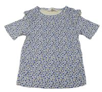 Bílo-modré květované žebrované tričko H&M