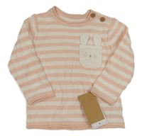 Nové - bílo-růžové pruhované úpletové triko s králíkem Mothercare