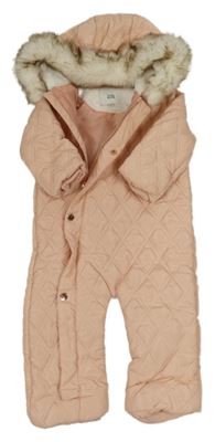 Meruňková šusťáková prošívaná zimní kombinéza s kapucí s kožešinou River Island
