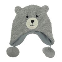 Šedá huňatá podšitá čepice s medvědem 