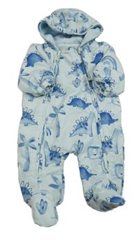 Světlemodrá šusťáková zimní kombinéza s dinosaurem a kapucí Next