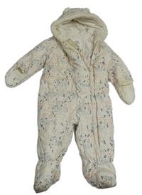 Bílá šusťáková zimní kombinéza s králíky a kapucí C&A