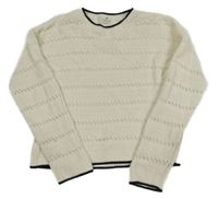 Bílý perforovaný svetr s tmavomodrým lemem H&M