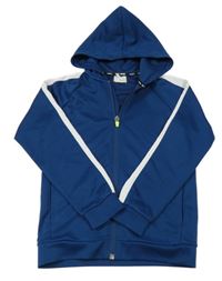 Tmavomodrá sportovní propínací mikina s bílým pruhem a kapucí H&M