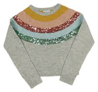 Šedo-okrovo-barevný pruhovaný crop svetr s flitry Primark