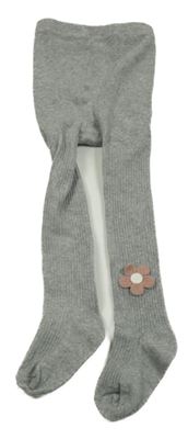 Šedé žebrované punčocháče s květem 