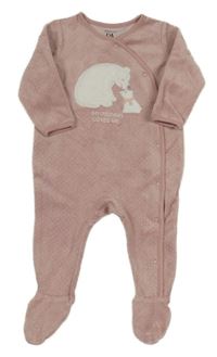 Růžový sametový overal s medvědem C&A