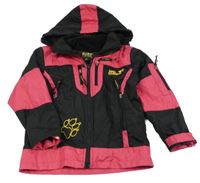 Černo-růžová šusťáková jarní funkční bunda s logem a kapucí Jack Wolfskin