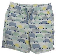 Bílo-modro-žluté plátěné kraťasy s auty Primark