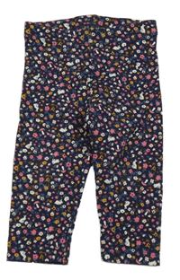 Tmavomodro-růžové květované legíny H&M