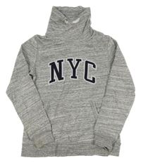 Šedá melírovaná mikina s nápisem a komínovým límcem H&M