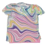 Bílo-barevné vzorované síťované crop tričko s všitým topem Primark