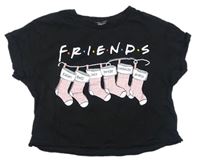 Černé crop tričko s potiskem - Friends New Look