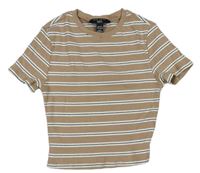 Béžovo-bílo-černé pruhované žebrované crop tričko New Look