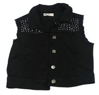 Černá riflová crop vesta s kamínky H&M