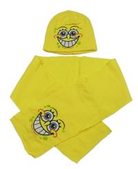 2set - Žlutá čepice s obličejem + šála - Spongebob Nickelodeon