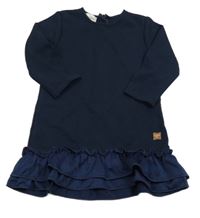 Tmavomodré šaty s volánky 