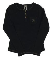 Černé žebrované triko s výšivkou Orchestra 