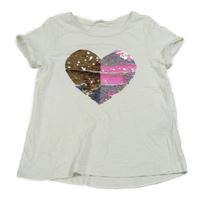 Bílé tričko se srdcem z flitrů H&M