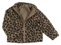 Hnědo-černá huňatá podšitá bunda s leopardím vzorem Primark