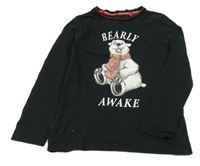 Černé pyžamové triko s medvídkem a nápisy