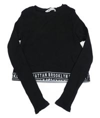 Černé žebrované crop triko s nápisy H&M