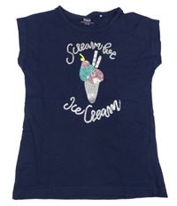 Tmavomodré tričko se zmrzlinou a nápisy Yigga