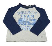 Šedo-tmavomodré triko s autem a nápisy S. Oliver