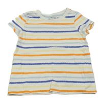 Bílo-modro-oranžovo-žluté pruhované tričko 