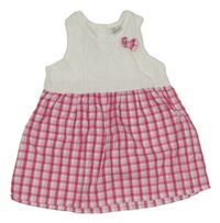 Bílo-růžové šaty s kostkovanou sukní a 3D mašlí