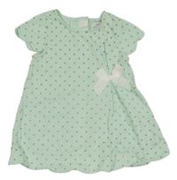 Mintovo-zlaté puntíkaté šaty s mašlí 