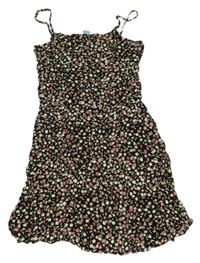 Černo-růžovo-bílé květované šaty Primark