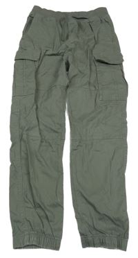 Zelené plátěné cargo cuff kalhoty s úpletovým pasem H&M