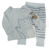 Nové - 2set - Světlemodré triko s medvědem + modré pruhované tepláky Mothercare