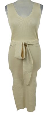 Dámské smetanové žebrované midi šaty s páskem Giorgia