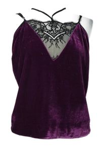 Nové - Dámský purpurový sametový top s černou krajkou Ann Summers 