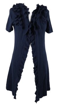 Dámský tmavomodrý svetrový cardigán s volánky M&S