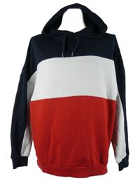 Pánská tmavomodro-bílo-červená pruhovaná mikina s kapucí H&M