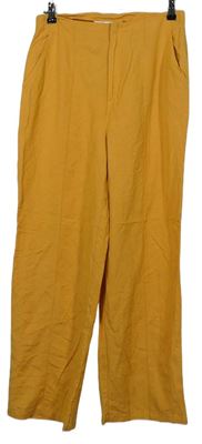 Dámské oranžové lněné volné kalhoty Primark 