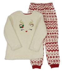 Smetanovo-vzorované huňato/sametové pyžamo se sobem Primark