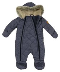 Tmavomodrá melírovaná šusťáková zimní kombinéza s kapucí Primark