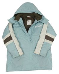 Světlemodro-bílá šusťáková zimní bunda s logem a kapucí Scout
