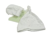 Nové - 2set- bílá bavlněná čepice s hvězdičkami+ rukavice M&S