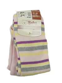 Nové - Růžovo-barevné pruhované punčocháče 