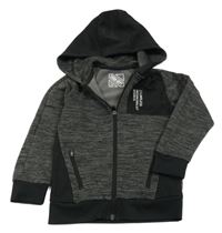 Černo-šedá melírovaná propínací mikina s nápisem a kapucí Matalan