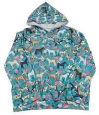 Azurová květinová mikina s koníky a kapucí 