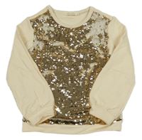 Světlebéžovo-zlatá mikina s překlápěcími flitry