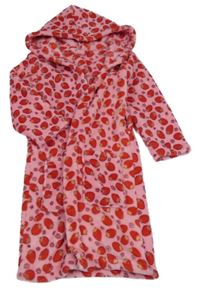 Růžový chlupatý župan s jahodami a kapucí Playshoes